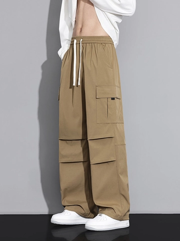 Pantaloni Cargo da Uomo 100% Poliestere Vestibilità Comoda Gamba Dritta Multitasche Coulisse in Vita Streetwear Casual