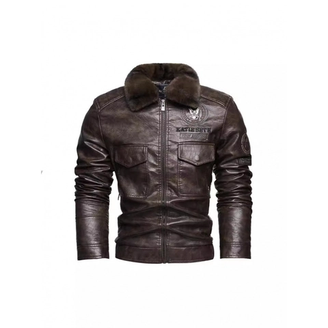 Herren Vintage Motorrad PU Lederjacke Mit Kunstpelzkragen Bestickte Aufnäher Winter Bomberjacke Slim Fit Biker Mantel