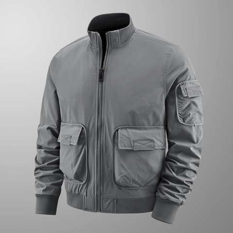 Men's Flight Bomber Jacket Windproof Waterproof Multi-Pocket Stand Collar Cargo Coat Military Style Casual Outerwear For Men