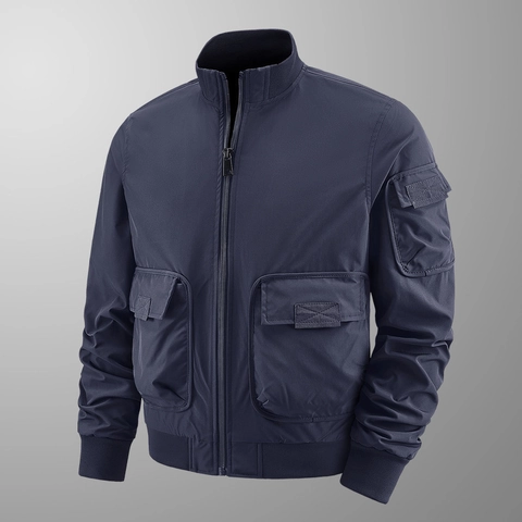 Men's Flight Bomber Jacket Windproof Waterproof Multi-Pocket Stand Collar Cargo Coat Military Style Casual Outerwear For Men