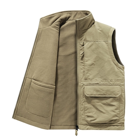 Damen Outdoor Fleece Gefütterte Weste Winter Warm Winddicht Stehkragen Mehrfachtaschen Casual Arbeitskleidung Jacke