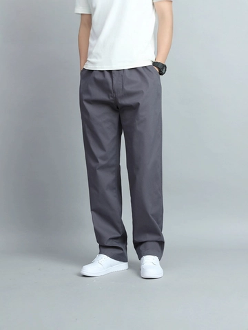 Men's Casual Cotton Chinos Straight Leg Pants Solid Color Breathable Outdoor Daily Wear Trousers Fashion Style For Male