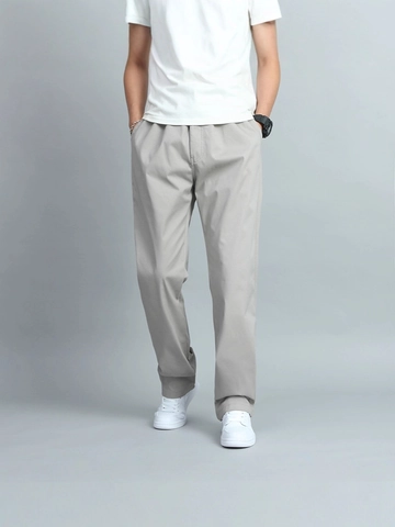 Men's Casual Cotton Chinos Straight Leg Pants Solid Color Breathable Outdoor Daily Wear Trousers Fashion Style For Male