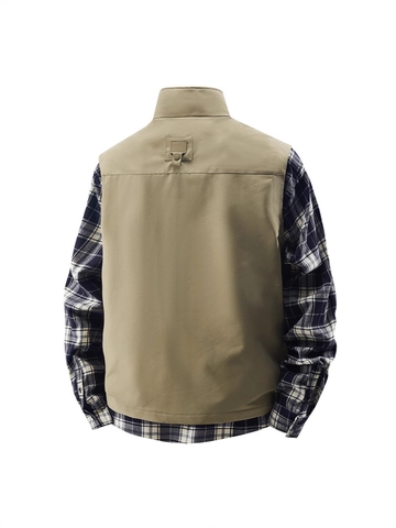 Men Outdoor Multi-Pocket Work Vest Polyester Breathable Fishing Waistcoat Utility Stand Collar Hiking Casual Male Outerwear