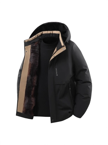 Men Winter Parka Graphene Thermal Faux Fur Lined Windproof Detachable Hooded Coat Business Casual Men Outerwear