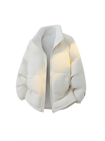 Giacca Imbottita Invernale Unisex Collo Alto Calda Fodera In Finta Lana Di Agnello Giacca Puffer Ampia Antivento Outwear
