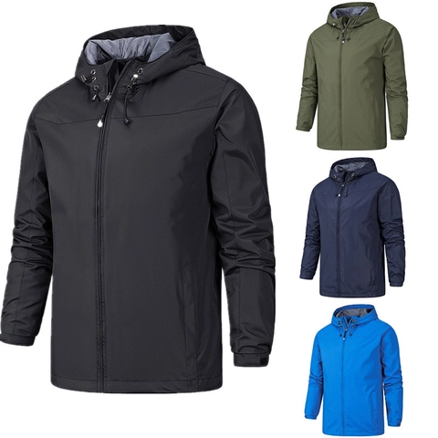 Men Women Hooded Outdoor Jacket Waterproof Windproof Lightweight Casual Sport Windbreaker Coat Hiking Camping Plus Size