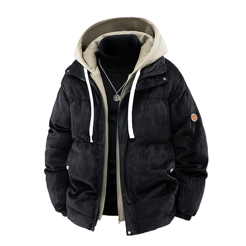 Men Vintage Corduroy Cotton Padded Jacket Winter Thick Warm Hooded Fake Two Piece Jacket Loose Casual Japanese Retro Outerwear