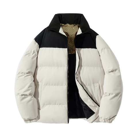 Men Winter Graphene Puffer Jacket Stand Collar Contrast Color Windproof Thick Padded Coat Casual Warm Outdoor Outerwear Fashion Jacket