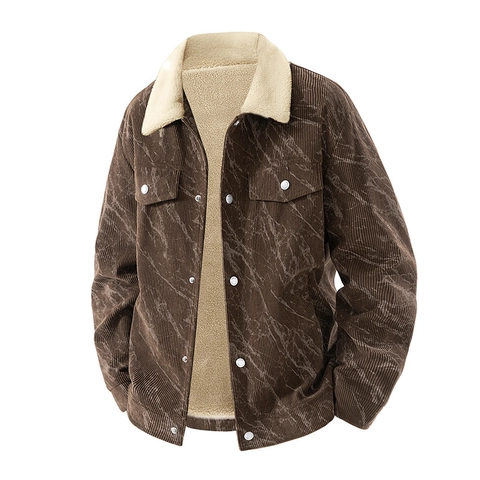 Herren Winter Cordjacke Mit Sherpa Fleece Futter Marmor Textur Gesteppte Warme Oberbekleidung Casual Mode Mantel Für Männer