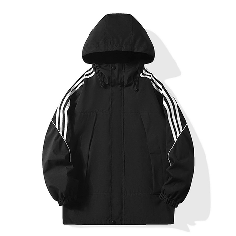 Heren Functioneel Jack Met Capuchon Waterdicht Winddicht Outdoor Sport Windjack Gorpcore Stijl Contraststrepen Losse Casual Bovenkleding