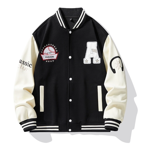 Heren Vintage Varsity Jack Katoenmix Patchwork Letterborduring Casual Streetwear Baseball Bomberjack Voor Heren Jongeren