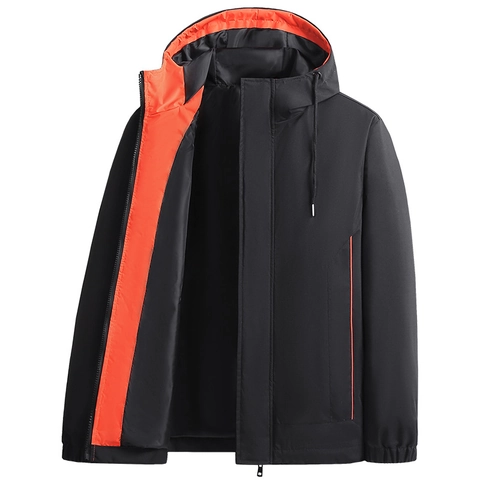 Veste Coupe-vent à Capuche pour Hommes Décontracté Sport de Plein Air Fermeture Éclair Léger Manteau en Polyester avec Doublure Contrastée