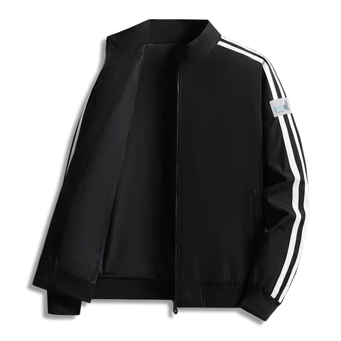 Heren Casual Opstaande Kraag Sportjack Lichtgewicht Winddicht Gestreept Bovenkleding Rits Mode Jas Voor Dagelijks Gebruik