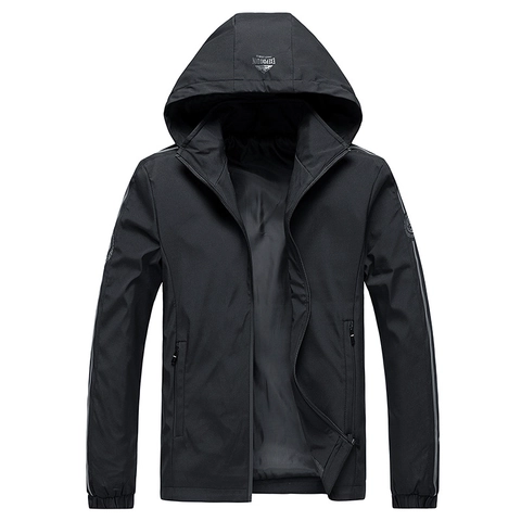 Veste à Capuche Décontractée pour Hommes Outdoor Expedition Coupe-vent Coupe-vent Avec Poches Zippées Bandes Réfléchissantes Mode Hommes Tops