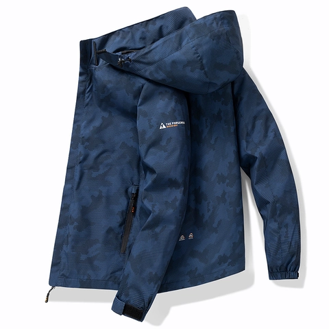 Veste Coupe-Vent à Capuche pour Hommes Camouflage Imperméable Coupe-Vent Extérieur Décontracté Manteau pour Automne Printemps Hommes