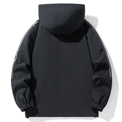 Men's Sporty Hooded Jacket 100% Polyester Windproof Waterproof Outerwear Detachable Hood Contrast Stripes Windbreaker For Men