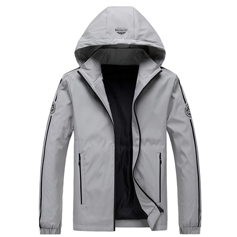 Veste à Capuche Décontractée pour Hommes Outdoor Expedition Coupe-vent Coupe-vent Avec Poches Zippées Bandes Réfléchissantes Mode Hommes Tops