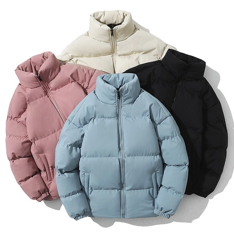Heren Winter Gevoerde Jas Verdikt Staande Kraag Warm Winddicht Casual Effen Kleur Gequilt Watt outerwear Voor Heren