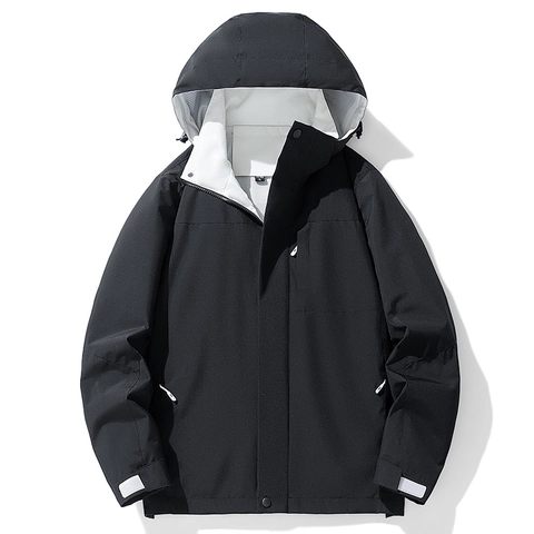 Men Outdoor Shell Jacket Windproof Waterproof Hooded Cargo Jacket For Hiking Casual Sporty Lightweight Coat