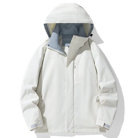 Men Outdoor Shell Jacket Windproof Waterproof Hooded Cargo Jacket For Hiking Casual Sporty Lightweight Coat