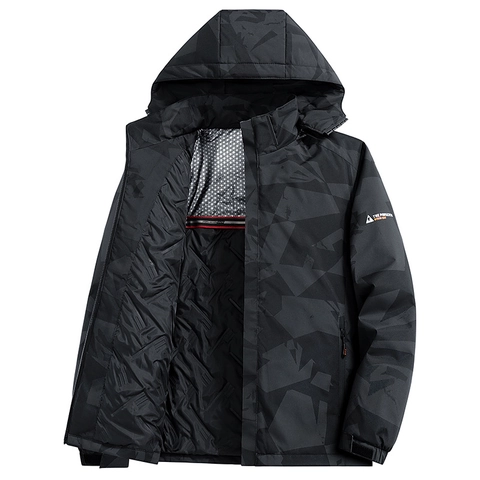 Veste à Capuche Camouflage Épaissie avec Doublure en Graphène pour Hommes Imperméable Coupe-vent Extérieur Manteau d'Hiver Rembourré