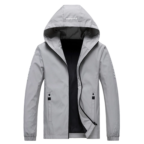 Men Hooded Jacket Windproof Polyester Fleece Warm Outdoor Casual Top Solid Color Korean Style Sporty Zipper Outerwear