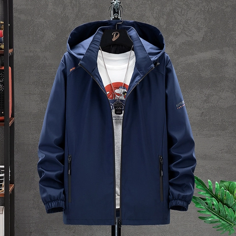 Men's Casual Hooded Jacket Cargo Style Windbreaker Slim Fit Solid Color Polyester Coat For Autumn Spring Daily Wear Outwear