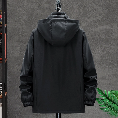 Men's Casual Hooded Jacket Cargo Style Windbreaker Slim Fit Solid Color Polyester Coat For Autumn Spring Daily Wear Outwear