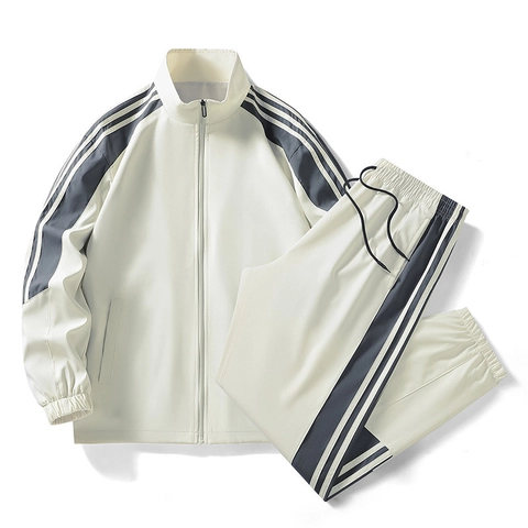 Herren Sport Trainingsanzug Polyester Winddicht Stehkragen Jacke Und Hose Kontraststreifen Lässig Jogging Outfits