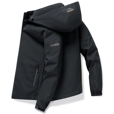 Men Outdoor Hooded Jacket Windproof Waterproof Polyester Fabric Sporty Workwear Casual Windbreaker Outerwear For Spring Autumn Male