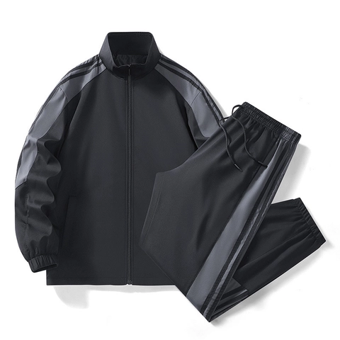 Herren Sport Trainingsanzug Polyester Winddicht Stehkragen Jacke Und Hose Kontraststreifen Lässig Jogging Outfits