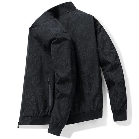 Chaqueta Bomber para Hombre Mezcla Algodón Poliéster Patrón Hojas Cortavientos Casual Cremallera Ropa Exterior Ligera Primavera