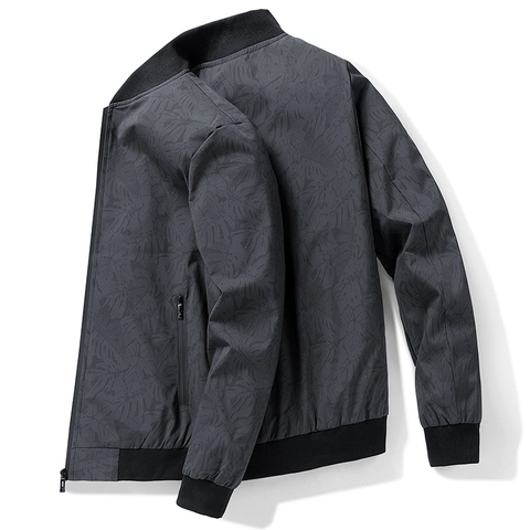 Chaqueta Bomber para Hombre Mezcla Algodón Poliéster Patrón Hojas Cortavientos Casual Cremallera Ropa Exterior Ligera Primavera