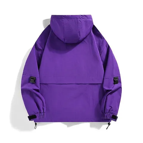 Men Hooded Cargo Jacket Multi Pockets Windproof Polyester Outerwear Casual Urban Techwear Gorpcore Loose Fit Windbreaker Coat