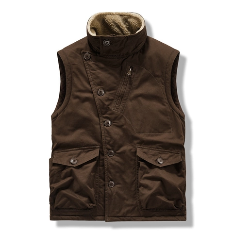Herren Retro Sherpa Fleece Gefütterte Weste Baumwolle Canvas Ärmellose Jacke Multi Taschen Workwear Jagd Weste Winter Casual Warm