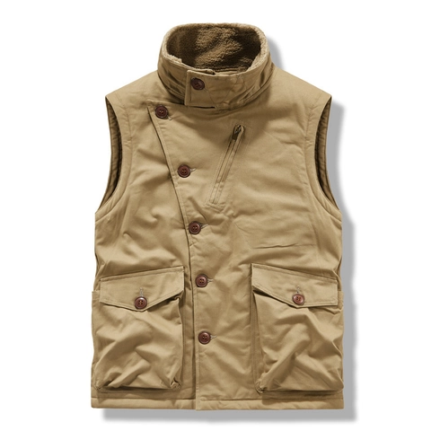 Herren Retro Sherpa Fleece Gefütterte Weste Baumwolle Canvas Ärmellose Jacke Multi Taschen Workwear Jagd Weste Winter Casual Warm