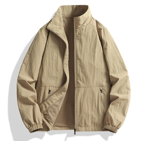 Giacca da Uomo Impermeabile Collo Alto Giacca a Vento Leggera in Nylon Fodera a Rete Cappotto Casual per Primavera Autunno