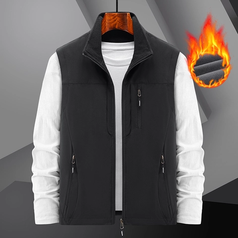 Herren Wendeweste Fleece Gefüttert Winddicht Wasserdicht Polyester Elasthan Stehkragen Multi Tasche Outdoor Warme Weste