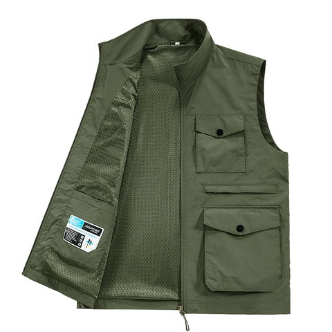 Gilet Cargo Multitasche da Uomo in Nylon Resistente Fodera in Rete Gilet da Pesca Fotografia Giacca senza Maniche