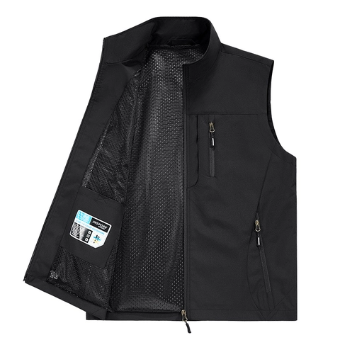 Chaleco Cargo para Hombre al Aire Libre con Múltiples Bolsillos Chaleco de Pesca Poliéster Resistente al Viento Impermeable Transpirable Forro de Malla Cuello Alto Casual Sin Mangas