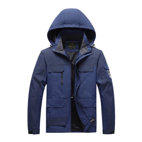 Outdoor Hooded Jacket 100% Polyester Waterproof Windproof Breathable Color Block Coat For Men Women Hiking Sport Windbreaker