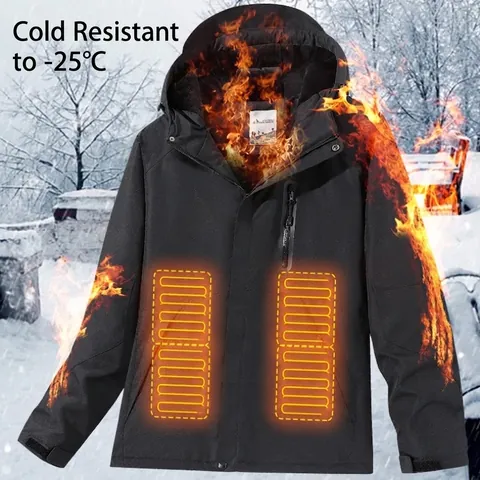 Unisex USB Smart Electric Heating Jacket Winter Waterproof Hooded Warm Padded Coat Outdoor Hiking Heated Parka Top