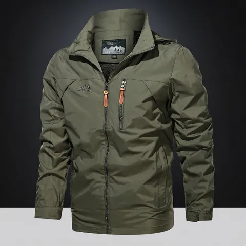 Men's Outdoor Windproof Jacket Nylon Breathable Mountaineering Hooded Windbreaker Solid Color Military Style Casual Coat For Men