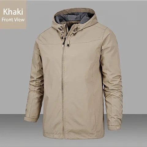 Men's Hooded Outdoor Windbreaker Jacket Waterproof Casual Full Zip Sporty Coat Multi Pockets Plus Size Outerwear