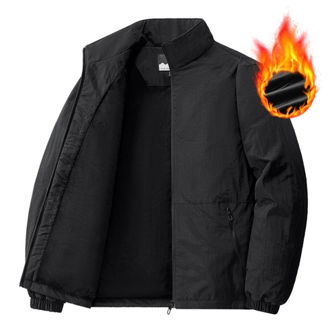 Giacca da Uomo Invernale in Pile Ispessita con Collo in Piedi Antivento Casual Larga Cappotto Outdoor Caldo Tinta Unita Tasche