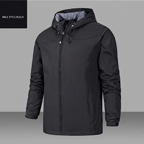 Men's Hooded Outdoor Windbreaker Jacket Waterproof Casual Full Zip Sporty Coat Multi Pockets Plus Size Outerwear
