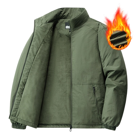 Giacca da Uomo Invernale in Pile Ispessita con Collo in Piedi Antivento Casual Larga Cappotto Outdoor Caldo Tinta Unita Tasche