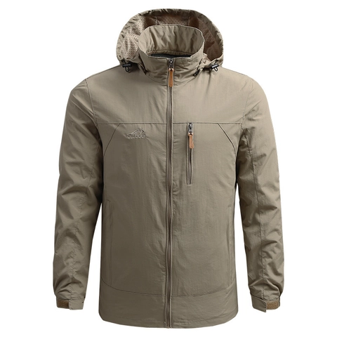 Men's Outdoor Hooded Jacket Lightweight Windproof Casual Windbreaker Multi-pocket Spring Autumn Fashion Coat With Embroidered Logo