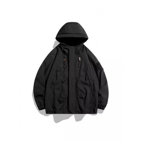 Men's Outdoor Hooded Jacket Waterproof Windproof Cargo Workwear Jacket Multi-Pocket Casual Loose Fit Outerwear Windbreaker Coat